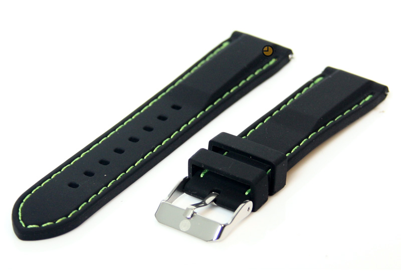 Uhrenarmband 18mm Schwarz - Grün Silikon mit Quick - Release
