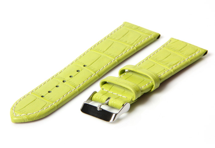 Uhrenarmband 34mm Grün Leder mit Kroko-Druck
