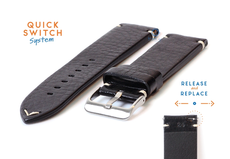 Premium uhrenarmband 24mm vintage - look schwarz Leder