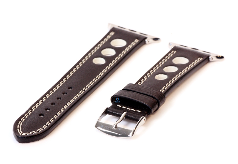 Apple Uhrenarmband Racing schwarz mit weißen Nähten - 44/45/46/49mm