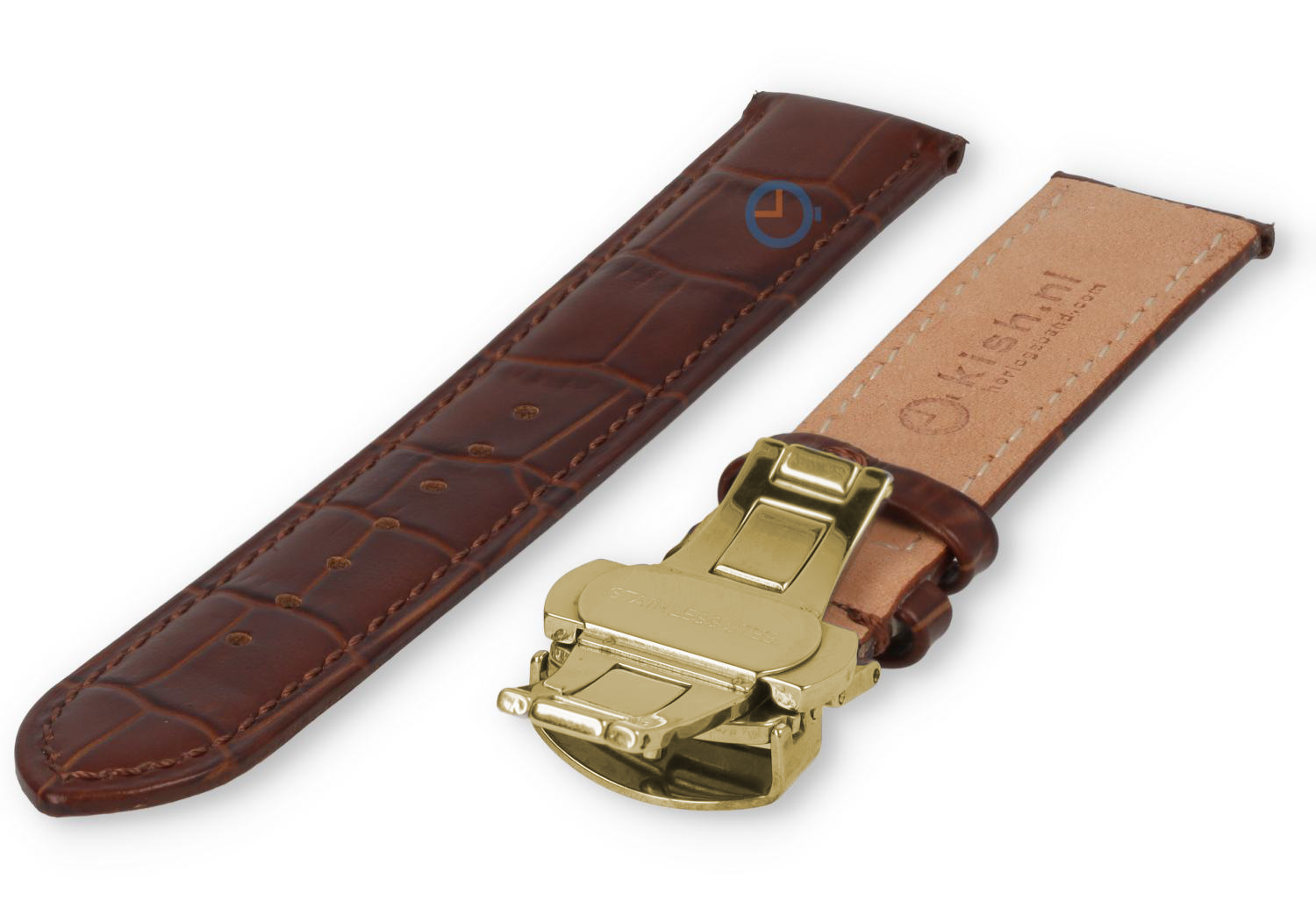 Luxuriöses Seiko-Uhrenarmband aus dunkelbraunem Leder – Faltschließe (gold) – 18 mm