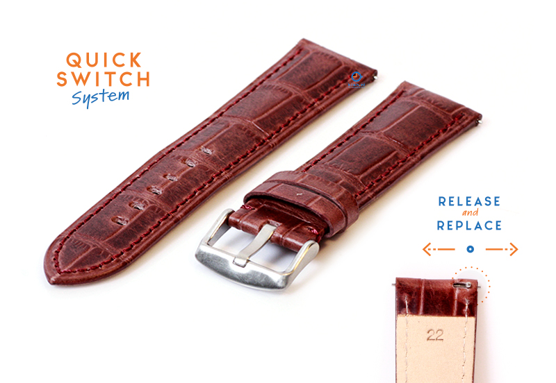 22mm Lederarmband mit Krokoprägung - hellbraun