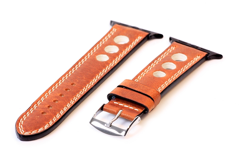 Apple Uhrenarmband Racing braun mit beigen Nähten - 44/45/46/49mm