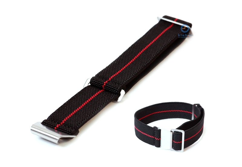Uhrarmband 22mm Elastisch nylon Schwarz - Rot