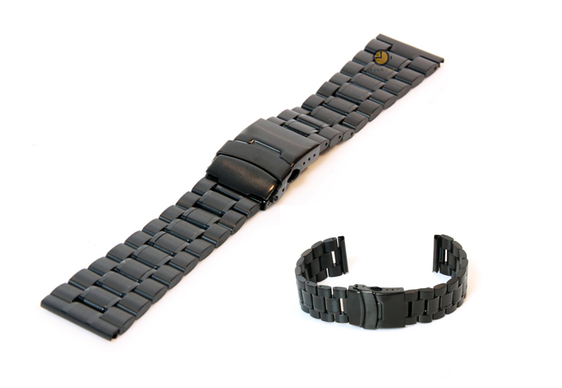 Uhrenarmband 24mm Schwarz Stahl poliert (teilweise)
