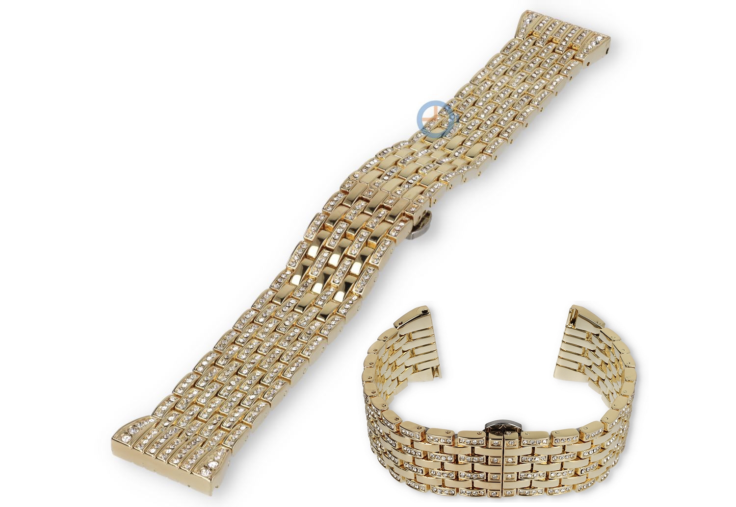 22mm Uhrenarmband Stahl mit Diamanten - goldfarbig