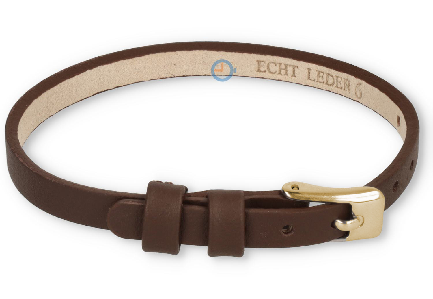 One-piece leren horlogeband - 6mm - donkerbruin met goud