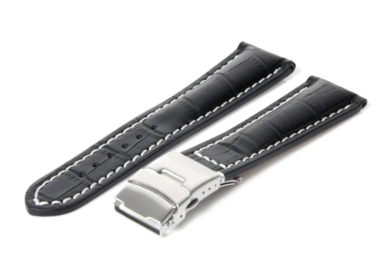 Gisoni Uhrenarmband 20mm Schwarz Leder mit Kroko - Druck (XL)