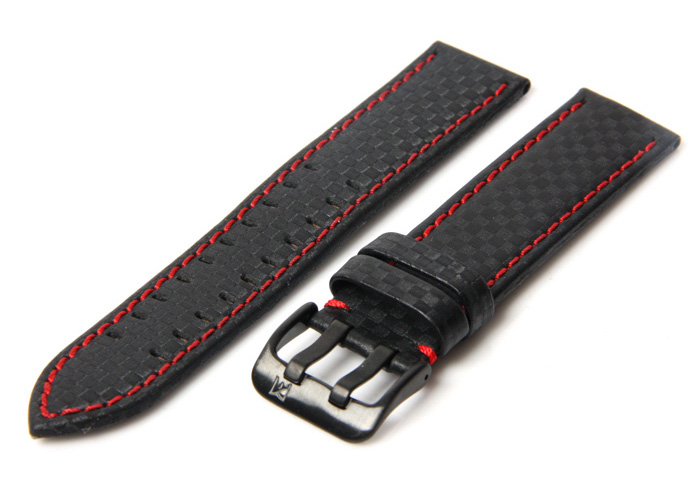 Uhrenarmband 18mm Schwarz Leder mit Pigmentdruck
