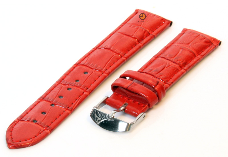 Uhrenarmband 20mm Rot Leder mit Kroko - Druck