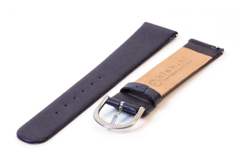 Horlogeband 18mm naadloos donkerblauw leer