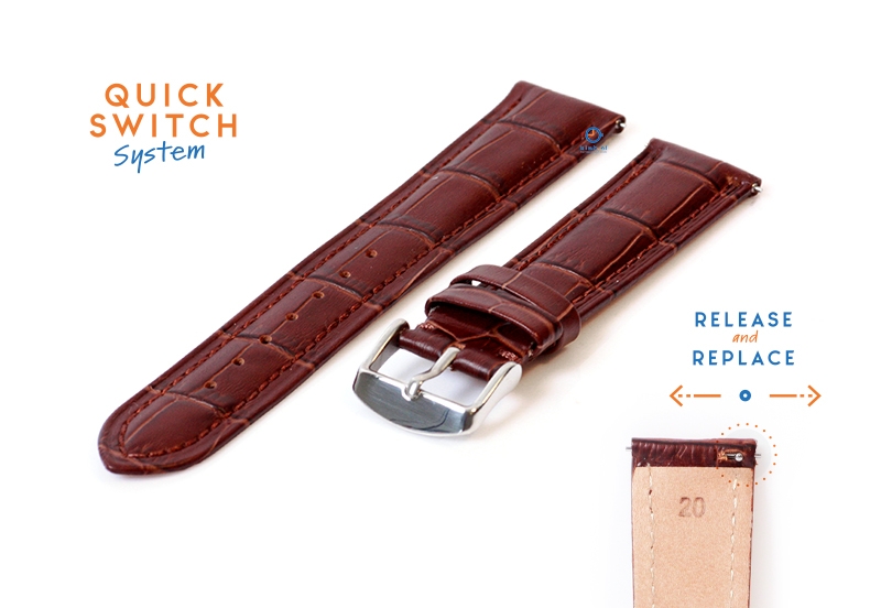20mm Lederarmband mit KrokoprÃ¤gung - braun