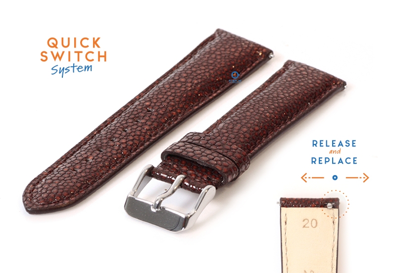 Uhrenarmband 20mm Braun Leder mit Stingray - Druck