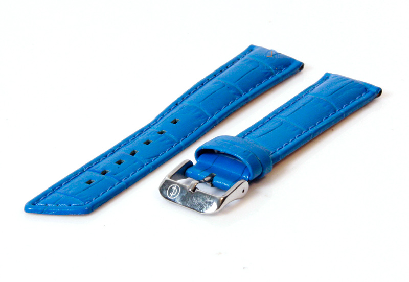 Uhrenarmband 24mm blau Leder mit Kroko - Druck