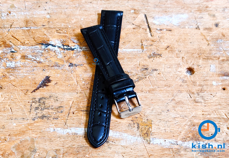 Horlogeband 18mm croco leer zwart