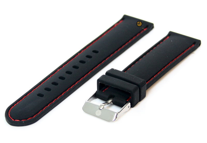 Uhrenarmband 18mm Silikon Schwarz/Rot