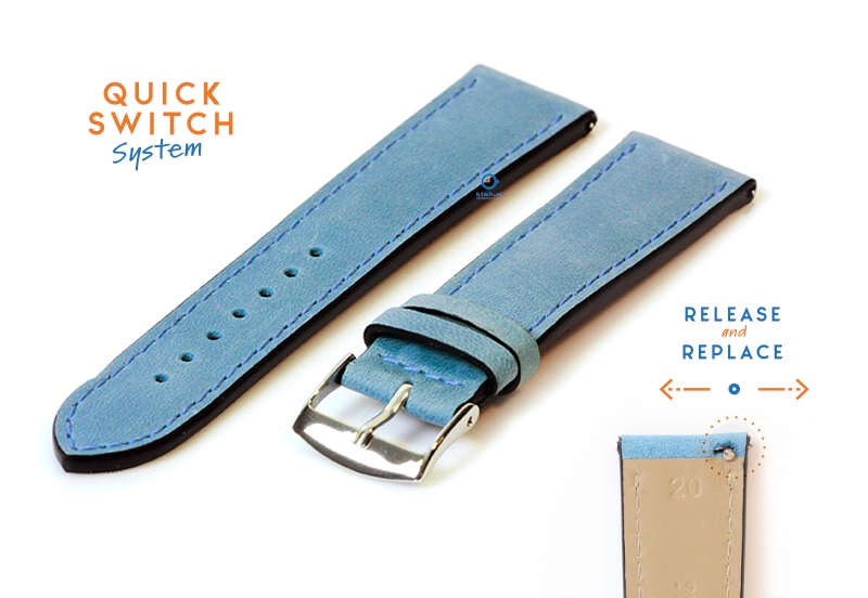 Uhrenarmband 20mm eisblau Kalbsleder