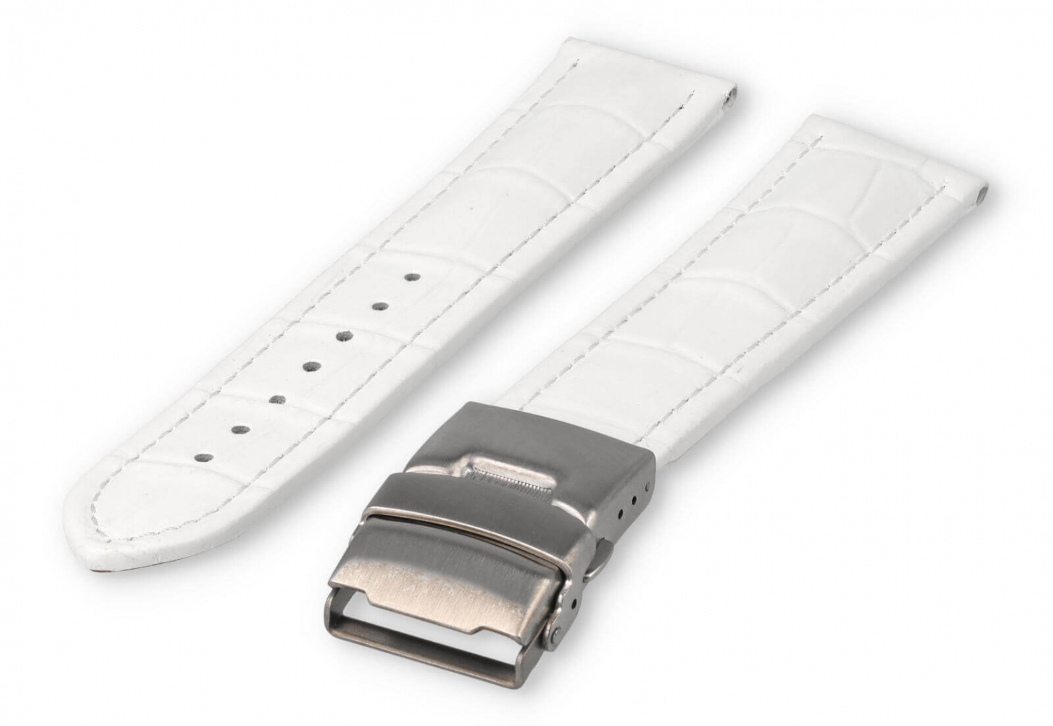 Uhrenarmband mit Faltschließe 22mm weißes Leder