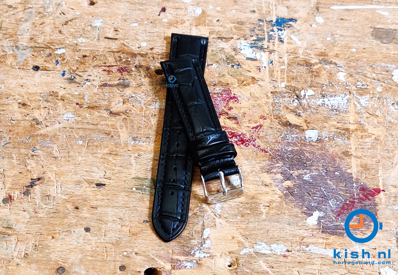 Horlogeband 20mm croco leer zwart
