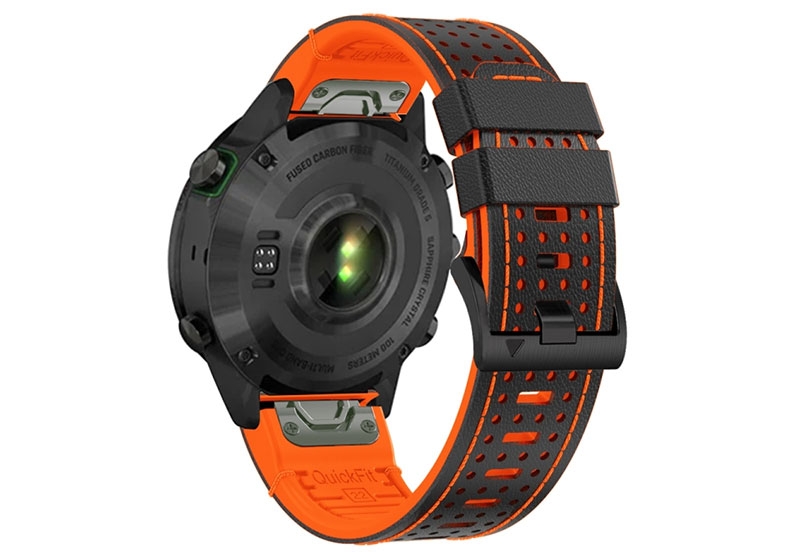 Premium 26mm Armband - leer/Silikon - schwarz/orange