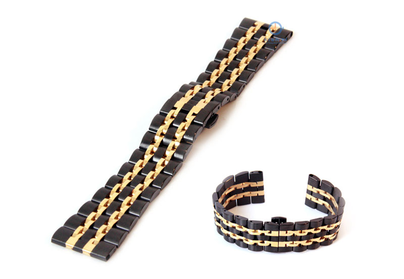 Uhrenarmband 24mm Edelstahl Schwarz Gold
