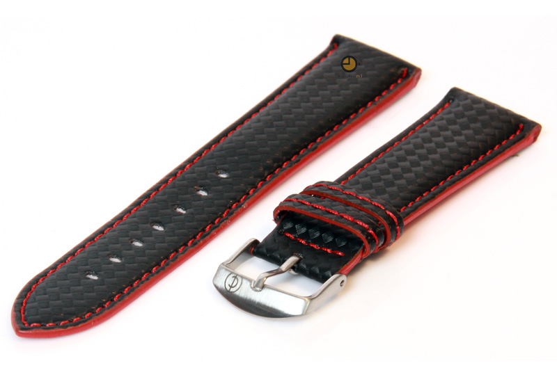 Uhrenarmband 20mm Schwarz - Rot wasserfestes Leder