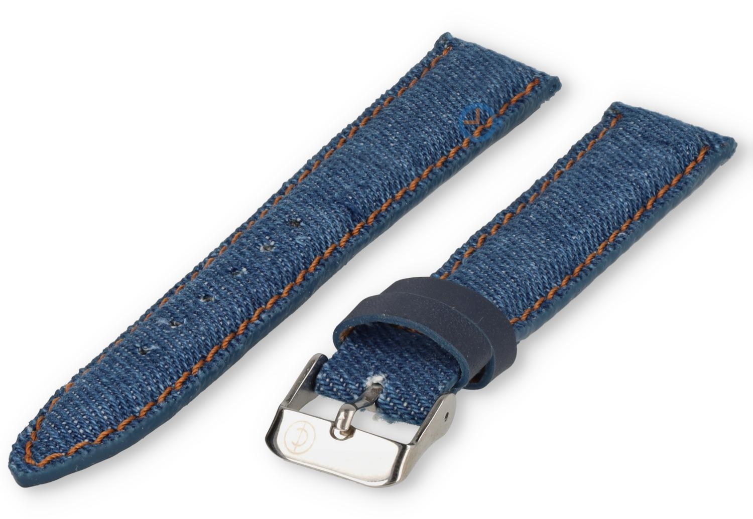 Gesticktes jeans Uhrenarmband - 22mm - blue