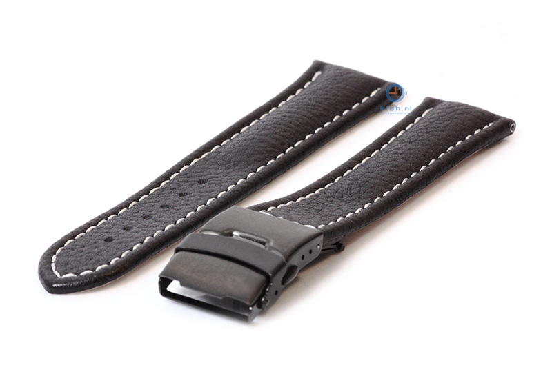 Gisoni Uhrenarmband 24mm schwarz Leder mit schwarze Faltschließe