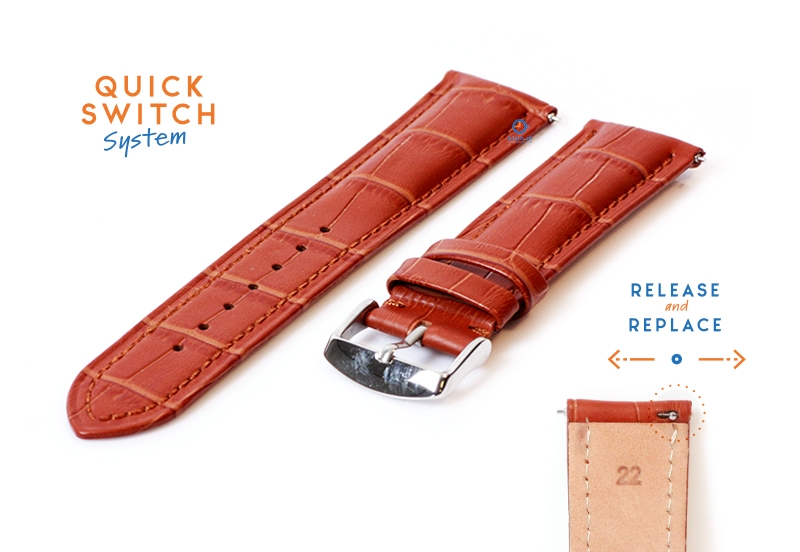 22mm Lederarmband mit KrokoprÃ¤gung - hellbraun