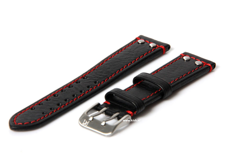 Uhrenarmband 24mm Schwarz/Rot Leder
