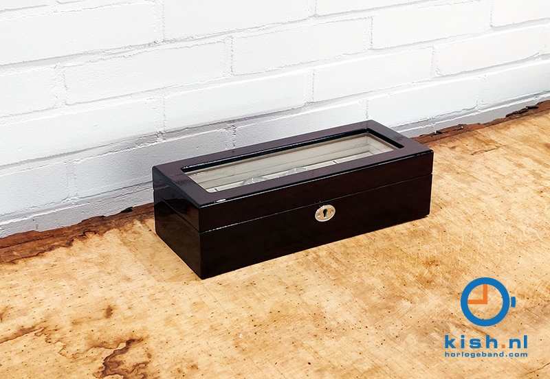Houten horlogebox met slot voor 5 horloges - dark cherry