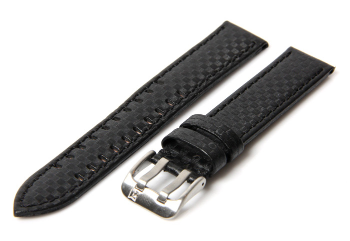 Uhrenarmband 20mm Schwarz Leder mit Pigmentdruck