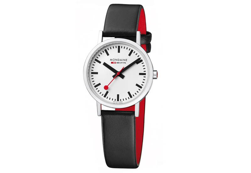 Mondaine 16mm Uhrenarmband Schwarz Rot glänzend