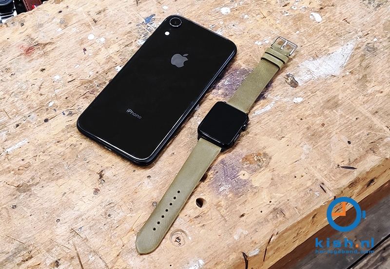 Apple Watch bandje kakigroen leer - 38/40/41mm