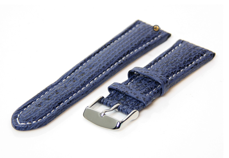 Uhrenarmband 22mm Blau Leder mit Hai-Druck