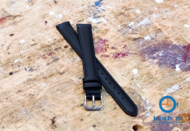 Extra lange horlogeband - leer zwart