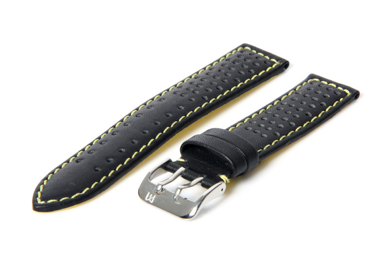 Uhrenarmband 20mm Schwarz/Gelb wasserfestes Leder