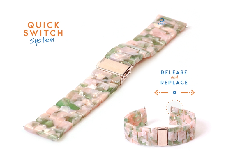 20mm resin Uhrenarmband - turtle pink/grÃ¼n