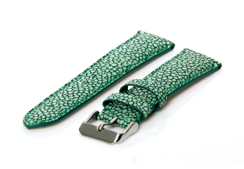 Uhrenarmband 20mm Grün Leder mit Stingray - Druck
