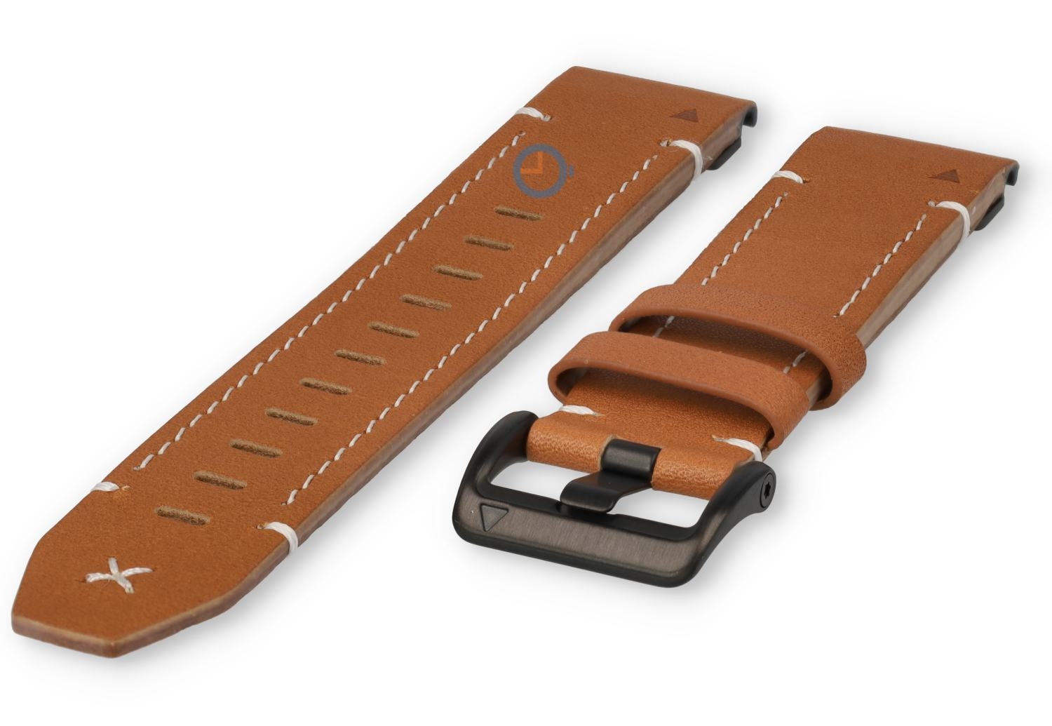 Premium Leder Band für Garmin Approach S70 - 47mm - cagnacbraun/schwarz