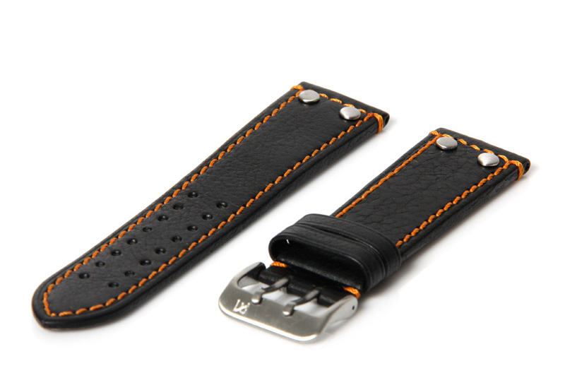 Uhrenarmband 22mm Schwarz/Orange Leder