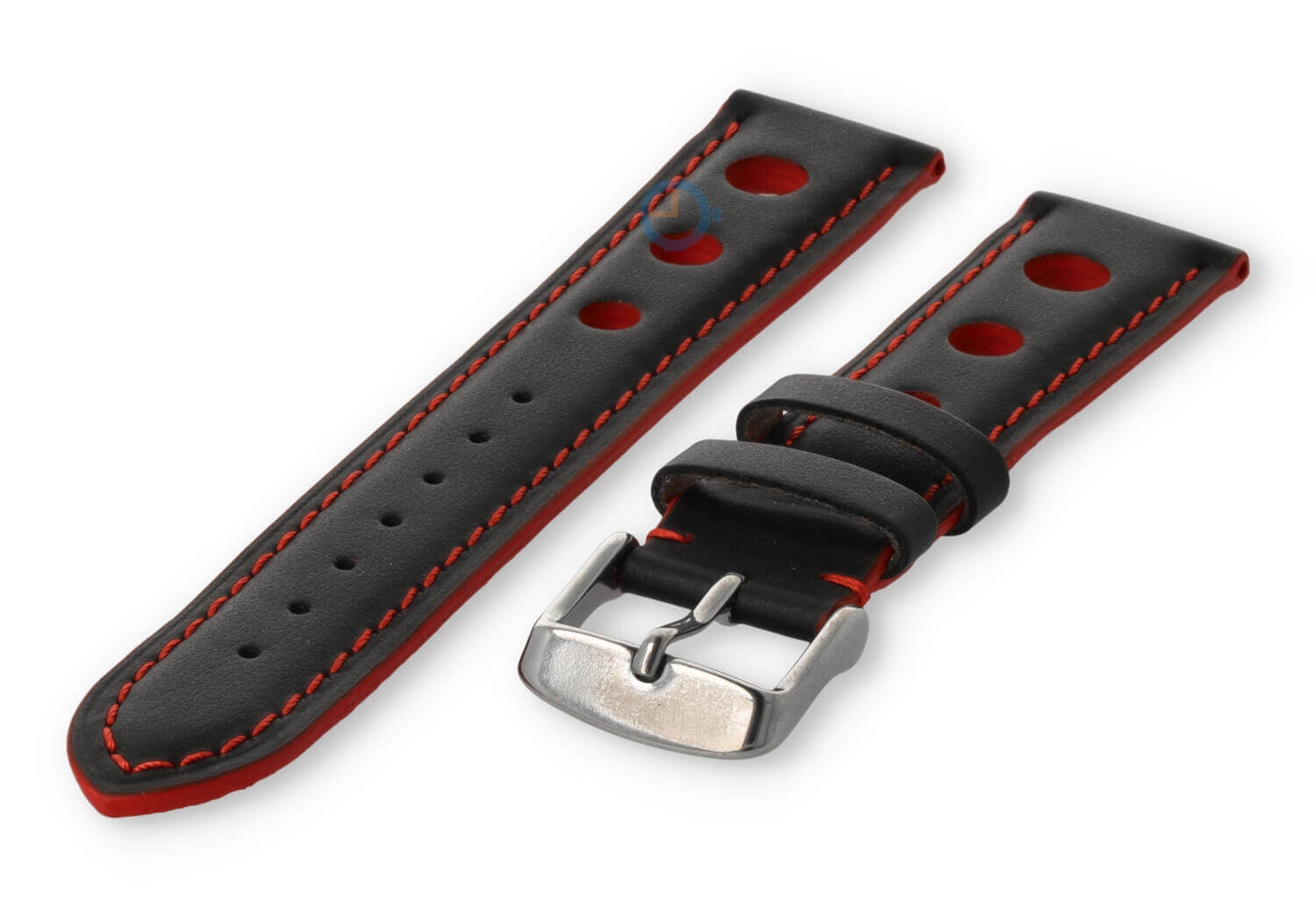 Rally Uhrenarmband aus Leder - 20mm - schwarz mit Rote Naht