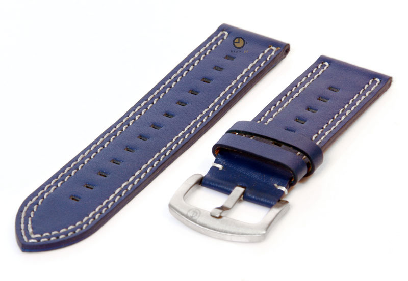 Uhrenarmband 20mm Blau/Weiß Leder (Sport)