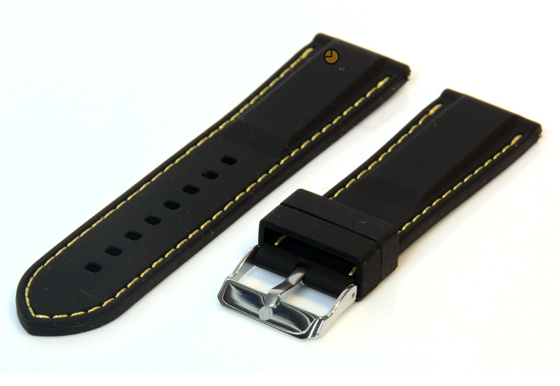 Uhrenarmband 24mm Schwarz/Gelb Silikon mit Quick - Release