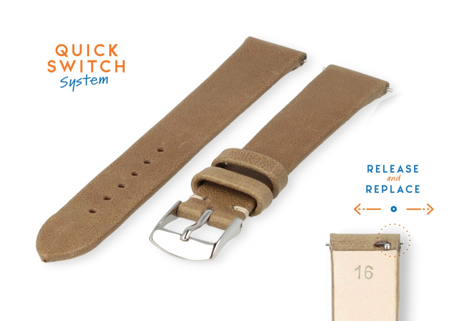 Leder Uhrenarmband 16mm klei braun