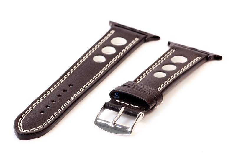 Apple Uhrenarmband Racing schwarz mit weißen Nähten - 44/45/46/49mm
