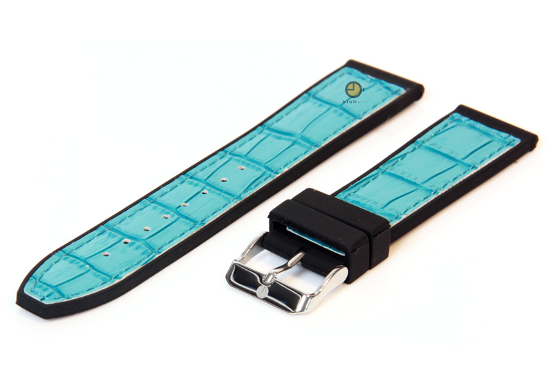 Uhrenarmband 22mm Schwarz - Blau Silikon mit Kroko - Druck