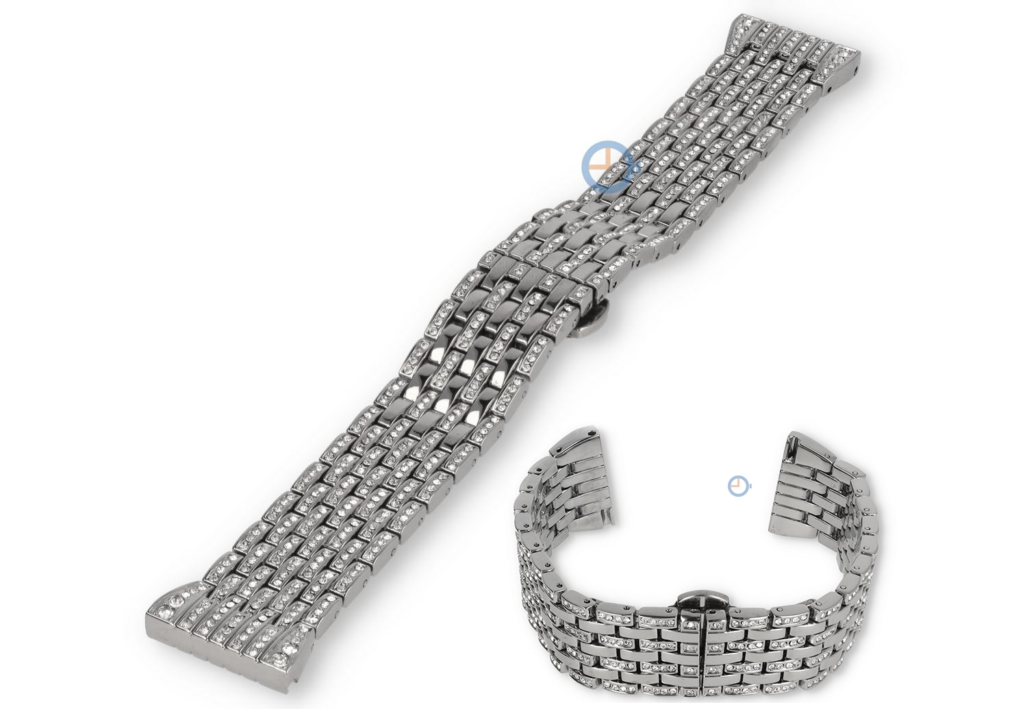 22mm Uhrenarmband Stahl mit Diamanten - silber