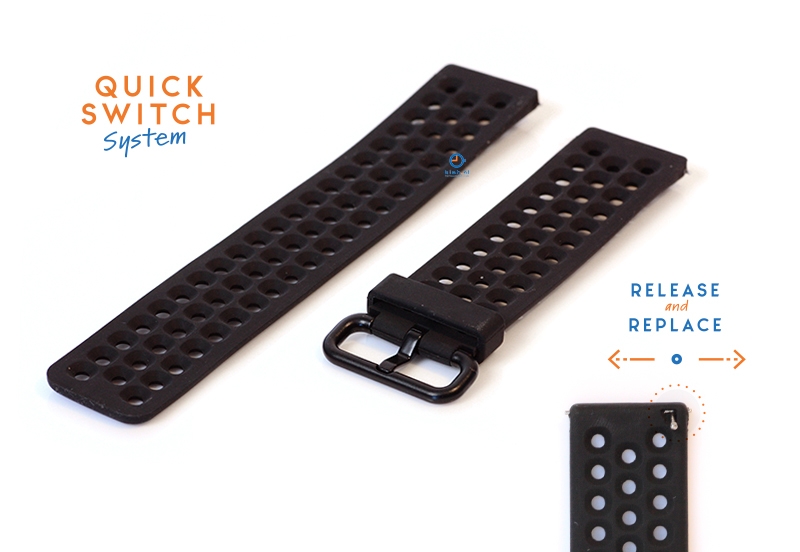 Silikon Uhrenarmband - 23mm perforated schwarz