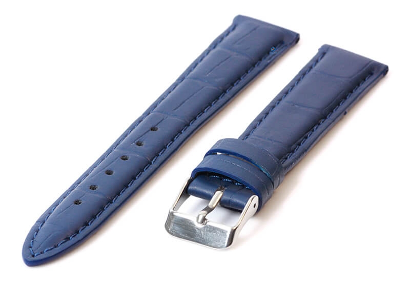 Uhrenarmband 16mm Blau Leder mit Kroko - Druck